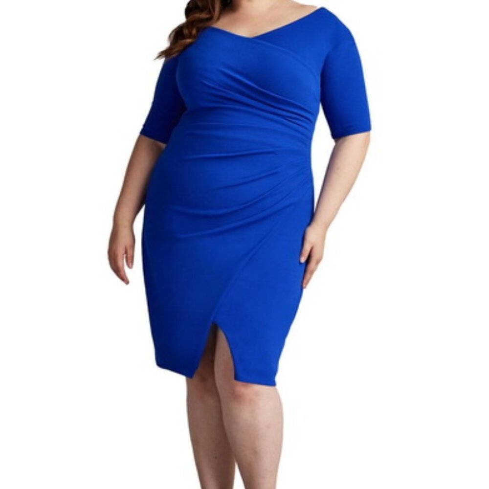 Tadashi Shoji Mystic Blue Side Ruched Cocktail Dress